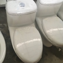 Finished toilets staged before final packing